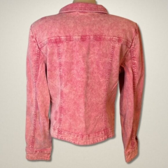 A.N.A Y2K Denim Jacket Cropped Fit Button-Up Front Functional Pocket Red/White L - Picture 2 of 6